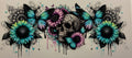Skull, Flowers and Butterflies