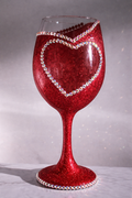 Custom Heart Slant Rhinestone Accent Wineglass Keepsake
