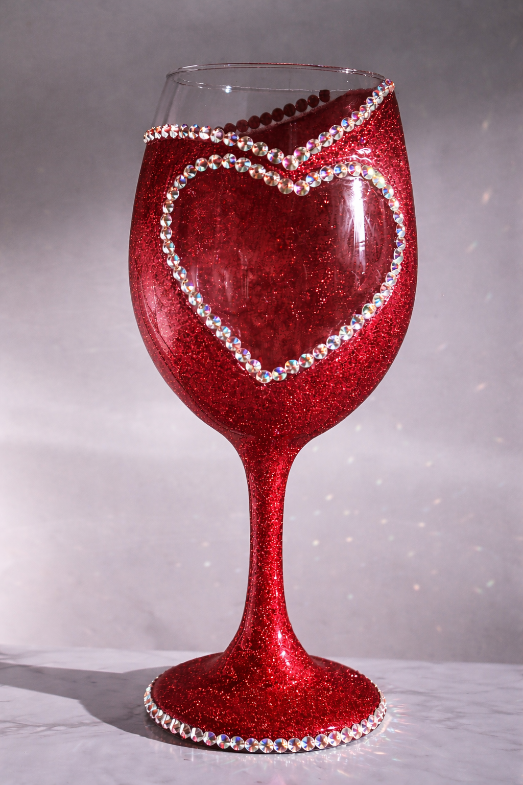 Custom Heart Slant Rhinestone Accent Wineglass Keepsake